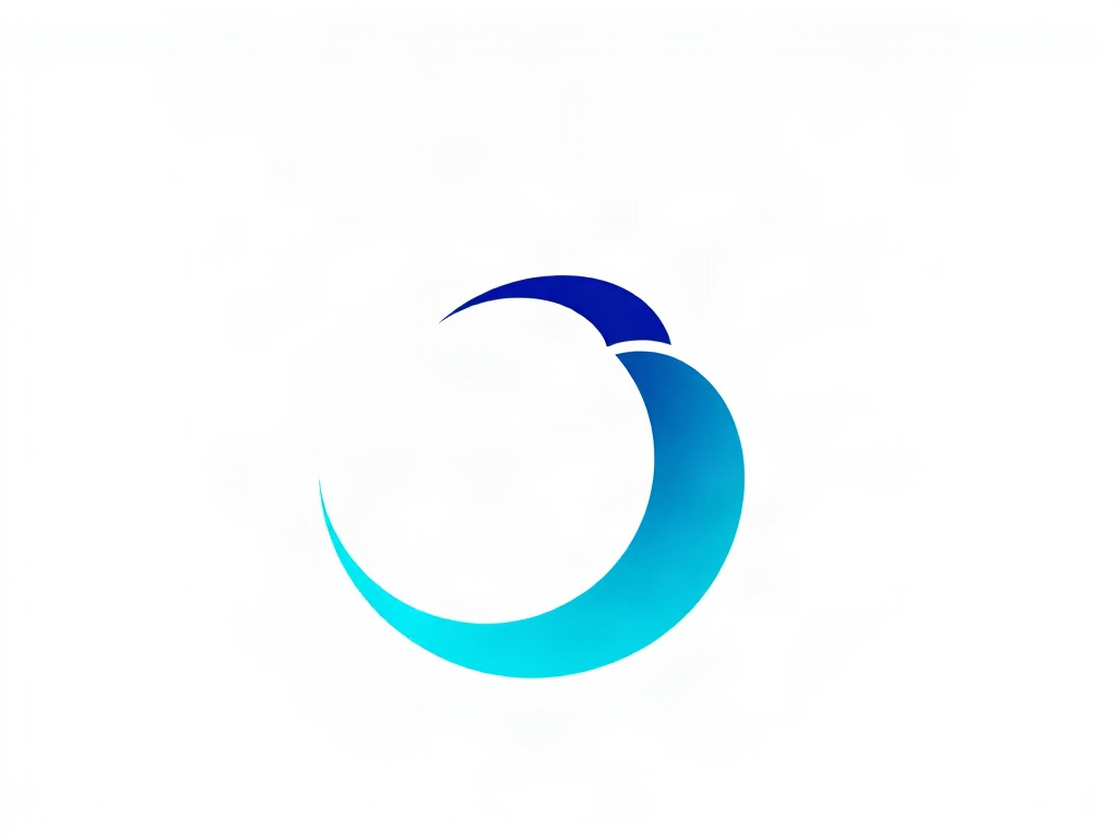 Minimalist logo mark on a clean white background, a stylized abstract 'R' with a circular arrow, in gradient blue and green, smooth curves, high-end corporate design, photorealistic, 8k, vector illustration